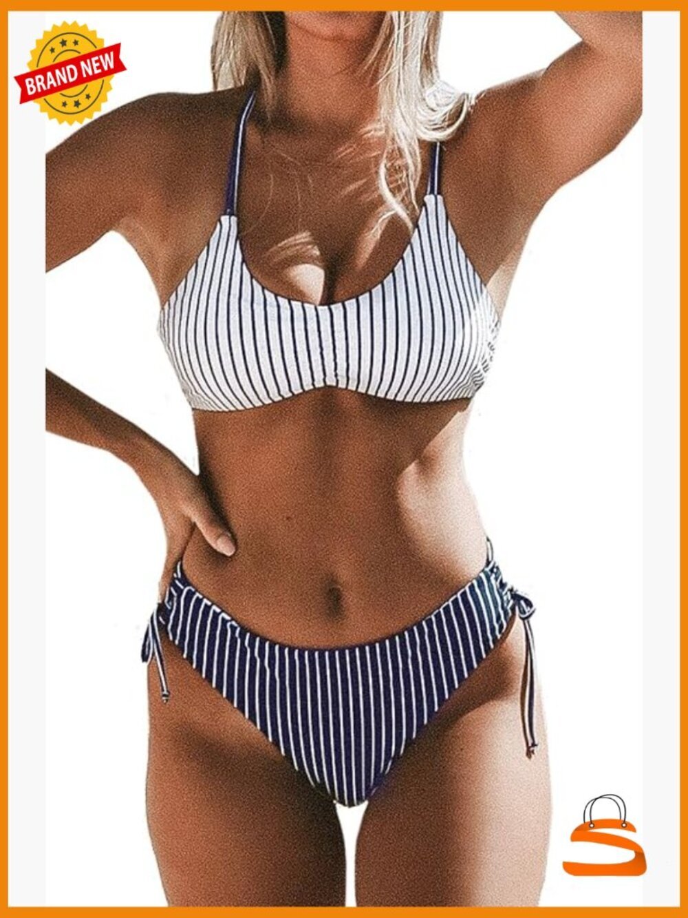 Women's 2 Piece Bikini Set Braided Straps Reversible Bottom